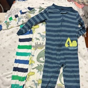 Lot of 3- Striped Blue and Green Dinosaur Footies